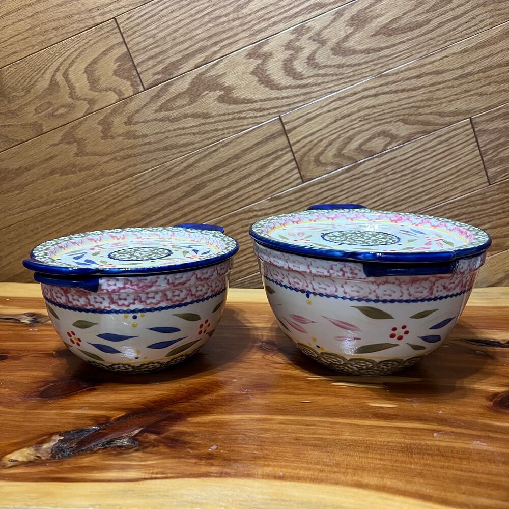 Temp-tations Old World Ceramic Bakeware Nesting Bowls W Lids 1 & 1.5 QT Set - Picture 9 of 9
